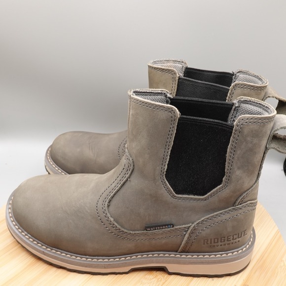 Ridgecut Tough Wear Waterproof Chelsea Womens 7M Gray Leather Work Boots Flaws - Picture 1 of 14